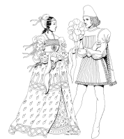 A coloring page of renaissance clothing